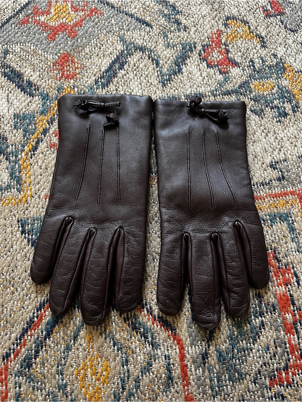 Coach Men's Dark Brown Leather Gloves with Wrist Ties 7 1/2